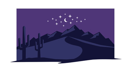 Fototapeta premium Minimalist Desert Landscape Illustration with Moon and Stars