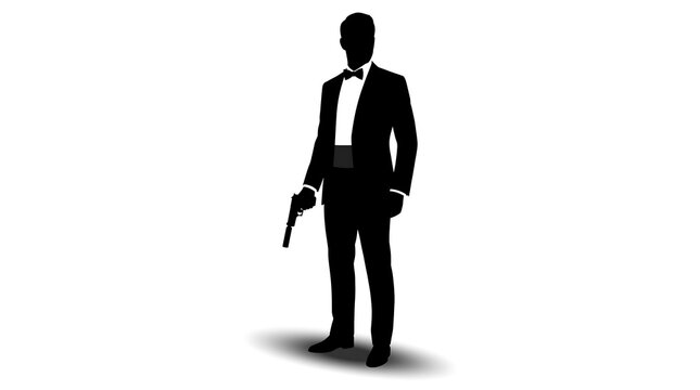 Silhouette of Secret Agent in Tuxedo Holding a Handgun