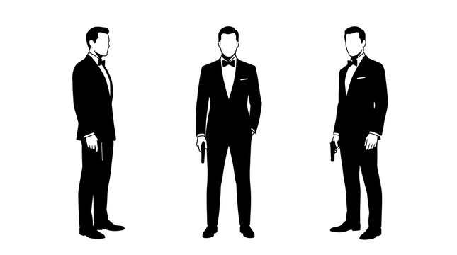 Secret Agent Handgun Silhouette in Elegant Formal Tuxedo
