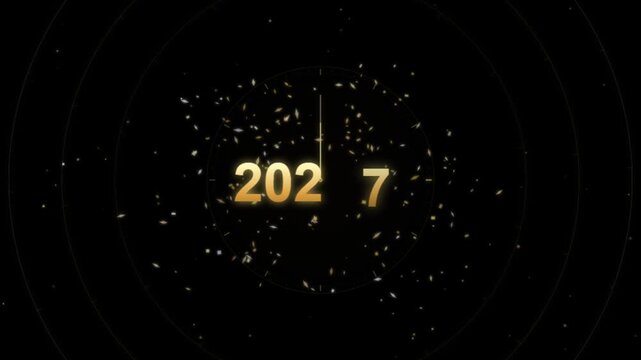 Animated Midnight Clock Countdown New Year 2027 Graphic