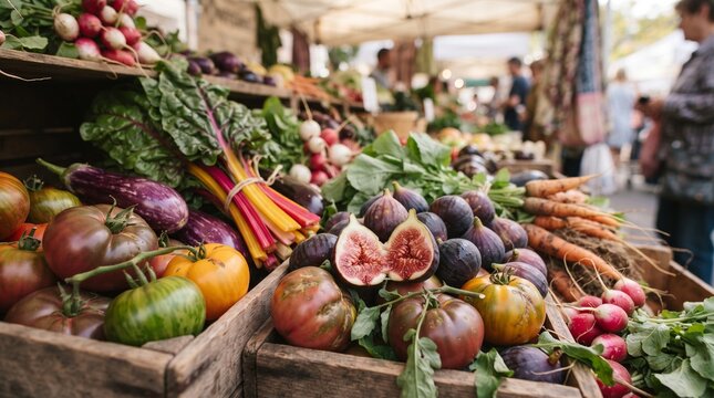 Fresh vegetables and fruits at a farmer's market during World Vegetarian Day  