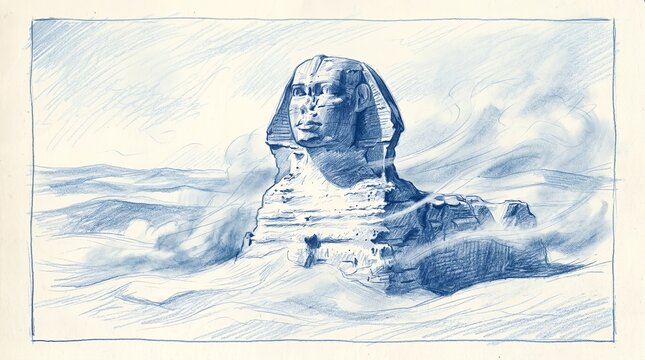 Great Sphinx of Giza desert sketch illustration.
