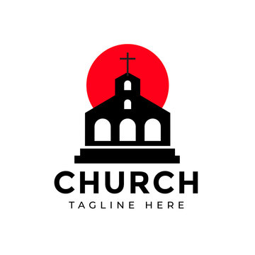 Church with sunset logo design vector