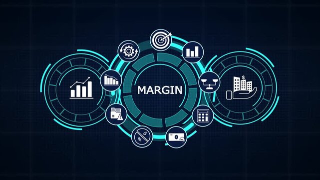 Margin profit corporate business analysis hud interface featuring financial threshold charts and interactive UI metrics