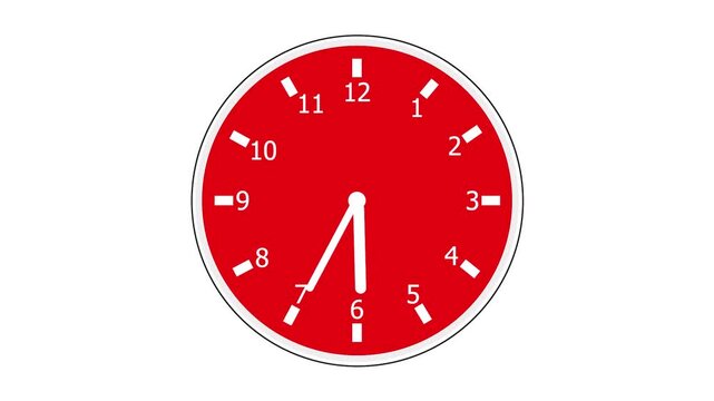 Red Round Clock Animation with Moving White Hands on White Background 