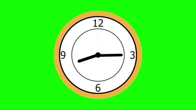 Blue Framed Square Clock Animation with Moving Hands on Green Screen 