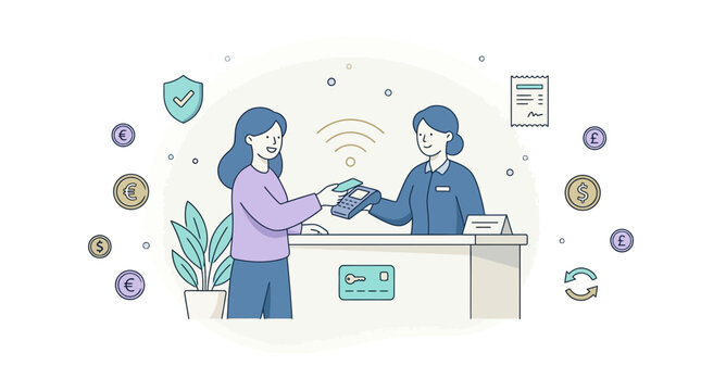 Contactless payment transaction at counter, digital transaction, modern banking