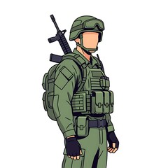 Fototapeta premium Soldier in Military Combat Gear with Assault Rifle and Backpack