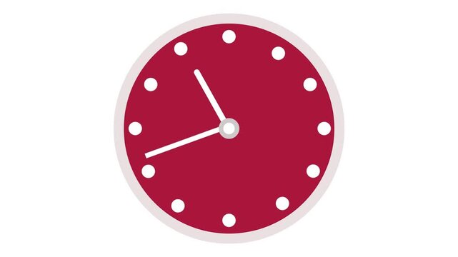Minimal Red Wall Clock Animation with Moving White Hands on Light Gray Background 