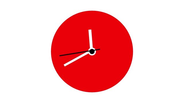 Minimal Red Clock Animation with Rotating White Hands on White Background