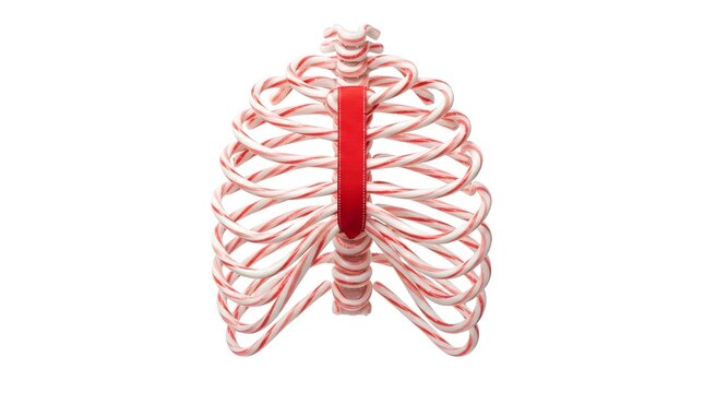 Human rib cage made of candy canes for creative Christmas holiday medical concept art