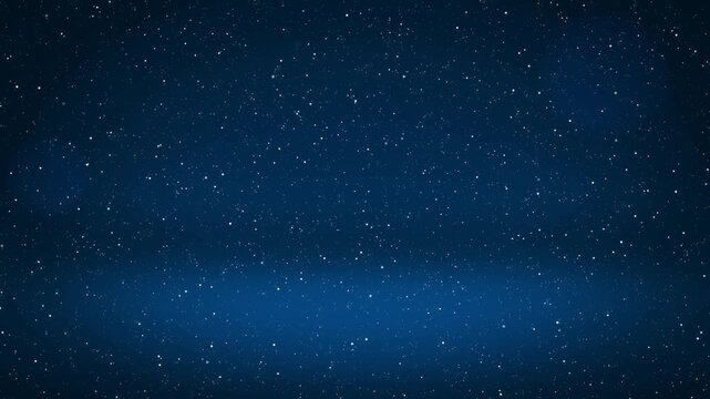 Starry sky background features countless tiny glowing white particles scattered across a deep blue gradient texture.