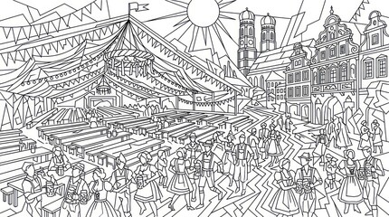 Obraz premium Traditional bavarian festival celebration with beer tent and crowd