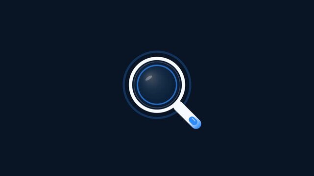 Modern Glowing Blue Magnifying Glass Icon for Digital Search and Data Exploration on Dark Background
