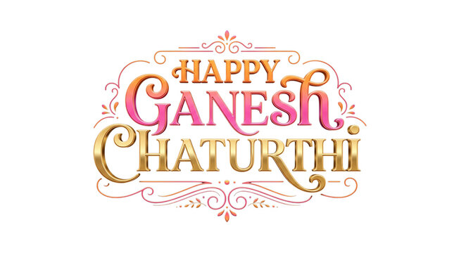 Happy ganesh chaturthi elegant typography isolated on transparent background