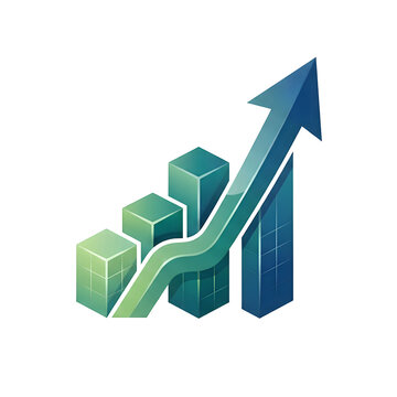 3D Bar Chart Financial Growth Arrow Logo Icon Vector Concept Isolated on Black