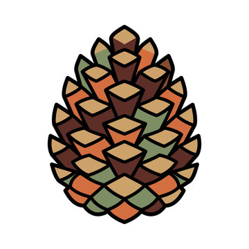 Colorful pine cone illustration with geometric pattern design