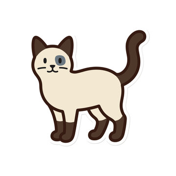 Cute cartoon siamese cat standing with blue eyes looking forward