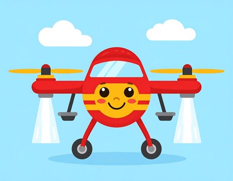 Cartoon airplane pilot character smiling in sky.