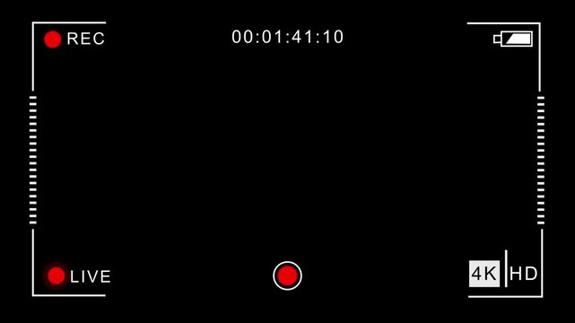 REC icon frame of the video camera screen in 4k resolution .Camcorder viewfinder with white screen. Recording concept with . Camera recording screen overlay 4k motion video with alpha