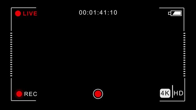 REC icon frame of the video camera screen in 4k resolution .Camcorder viewfinder with white screen. Recording concept with . Camera recording screen overlay 4k motion video with alpha