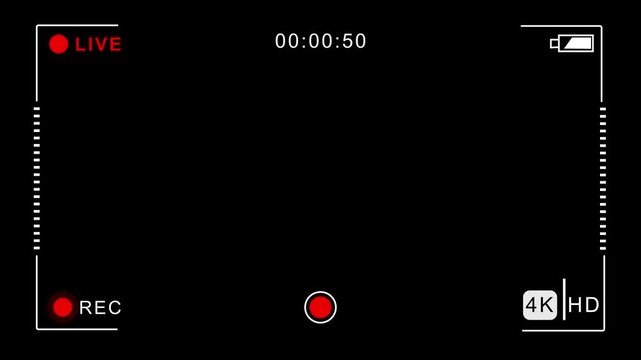 REC icon frame of the video camera screen in 4k resolution .Camcorder viewfinder with white screen. Recording concept with . Camera recording screen overlay 4k motion video with alpha