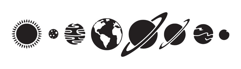 Solar system planets lineup with sun and celestial bodies for educational space themed visual design. © Akibuzzaman