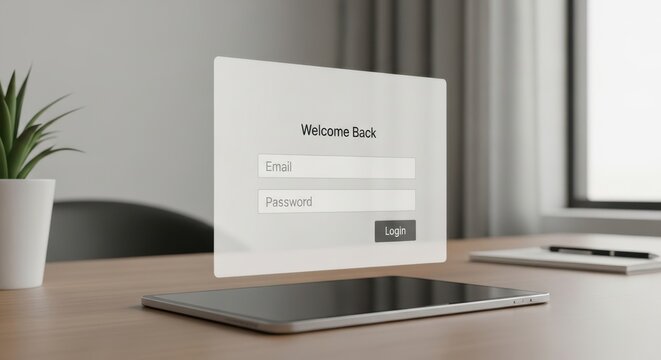 Digital login screen on modern desktop setup