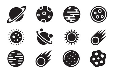 Set of planet and comet icons celestial bodies in space astronomy cosmos illustration. © Akibuzzaman