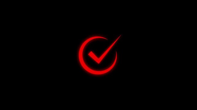 tick mark icon with circle animation true sign animation check mark button and circle success, approved concept on black background