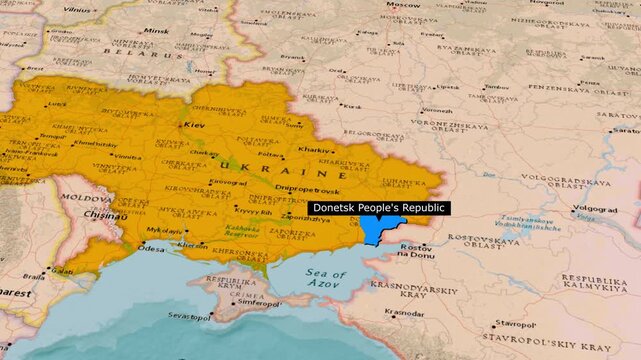 Donetsk Region Map Highlighted On Ukraine Territory Animation