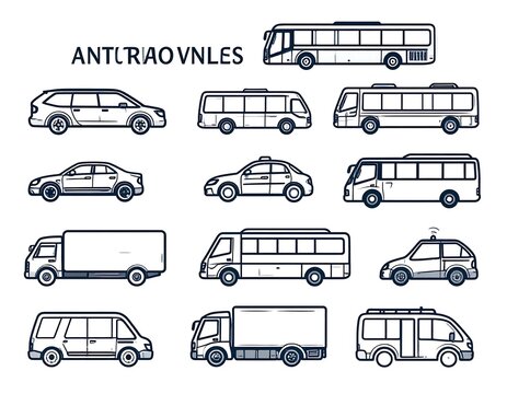 Vector illustration of various vintage vehicles lineup.