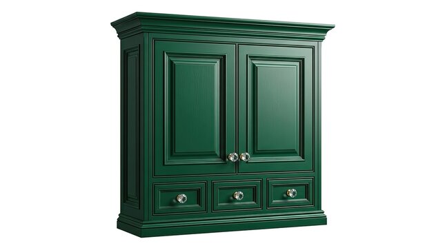 Elegant Green Wooden Wall Cabinet with Crystal Knobs