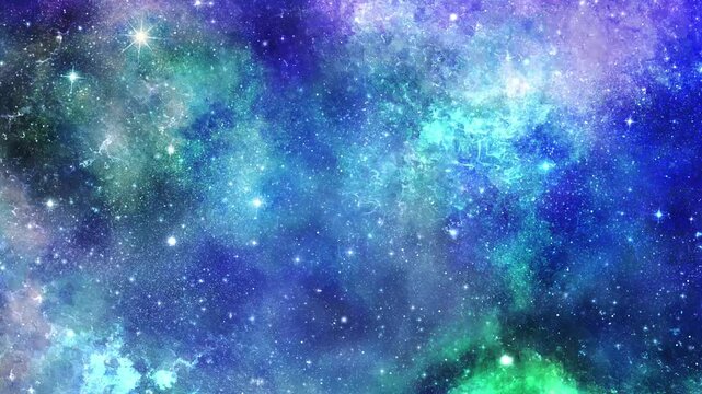 宇宙空間をゆっくりと飛行するアニメーション 銀河 手描き背景イラスト動画 4K