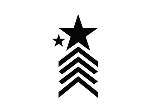 Military rank insignia with stars and chevrons, black army sergeant stripes vector, patriotic soldier badge icon for uniform design