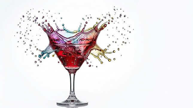 Vibrant Cocktail Splash in Martini Glass - Dynamic Liquid Explosion