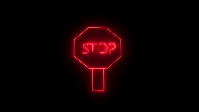 neon stop word text animation alert warning sign animation loop Ideal for danger warning, access denied on black background