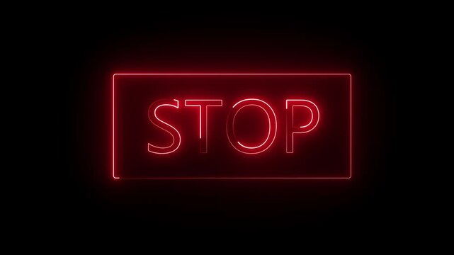 neon stop word text animation alert warning sign animation loop Ideal for danger warning, access denied on black background