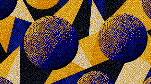 Seamless Pattern with Pixelated Circles and Triangles in Retro Colors