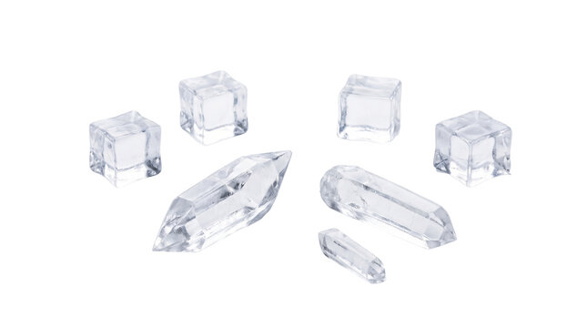 ice cube and crystal on isolated byground
