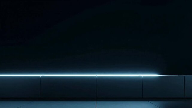 Blue Neon Light Bar Moving Across Dark Tiled Surface