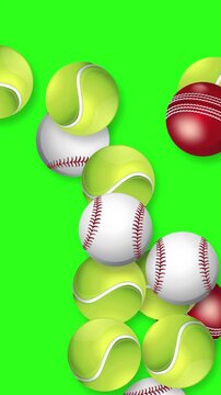 Vertical Animation of Falling Sports Balls on Green Screen Background