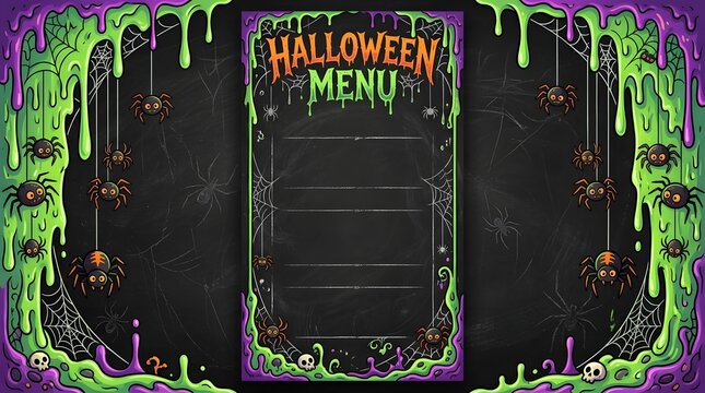 Halloween Menu Template with Spiders and Slime