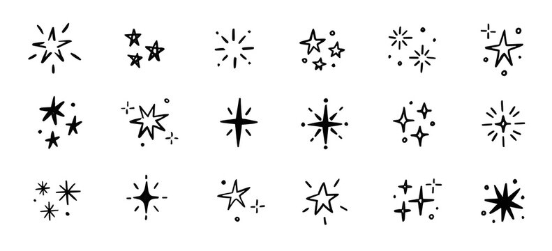 Set of hand drawn star sparkles and comic effect graphics for creative design projects and digital illustrations