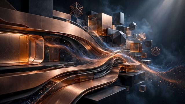 Modern sci-fi interior scene featuring sleek metallic curves
