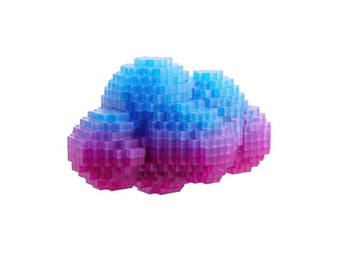 Pixelated cloud shape with blue and purple gradient colors as isolated on transparent background