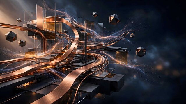 Abstract bronze architectural studio platform for digital display