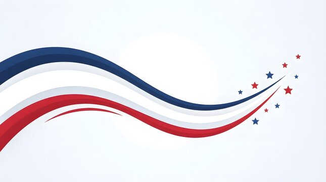 Abstract red white and blue wavy lines with stars