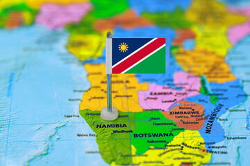 Map Pin Marking Namibia with National Flag on Map © Creative Canvass