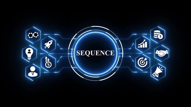 Abstract technology 4K motion graphic animation featuring digital sequence connections on dark blue background